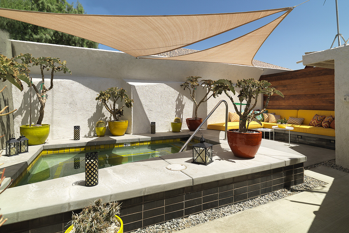 palm springs, lautner hotel, small private pool, shading small pool