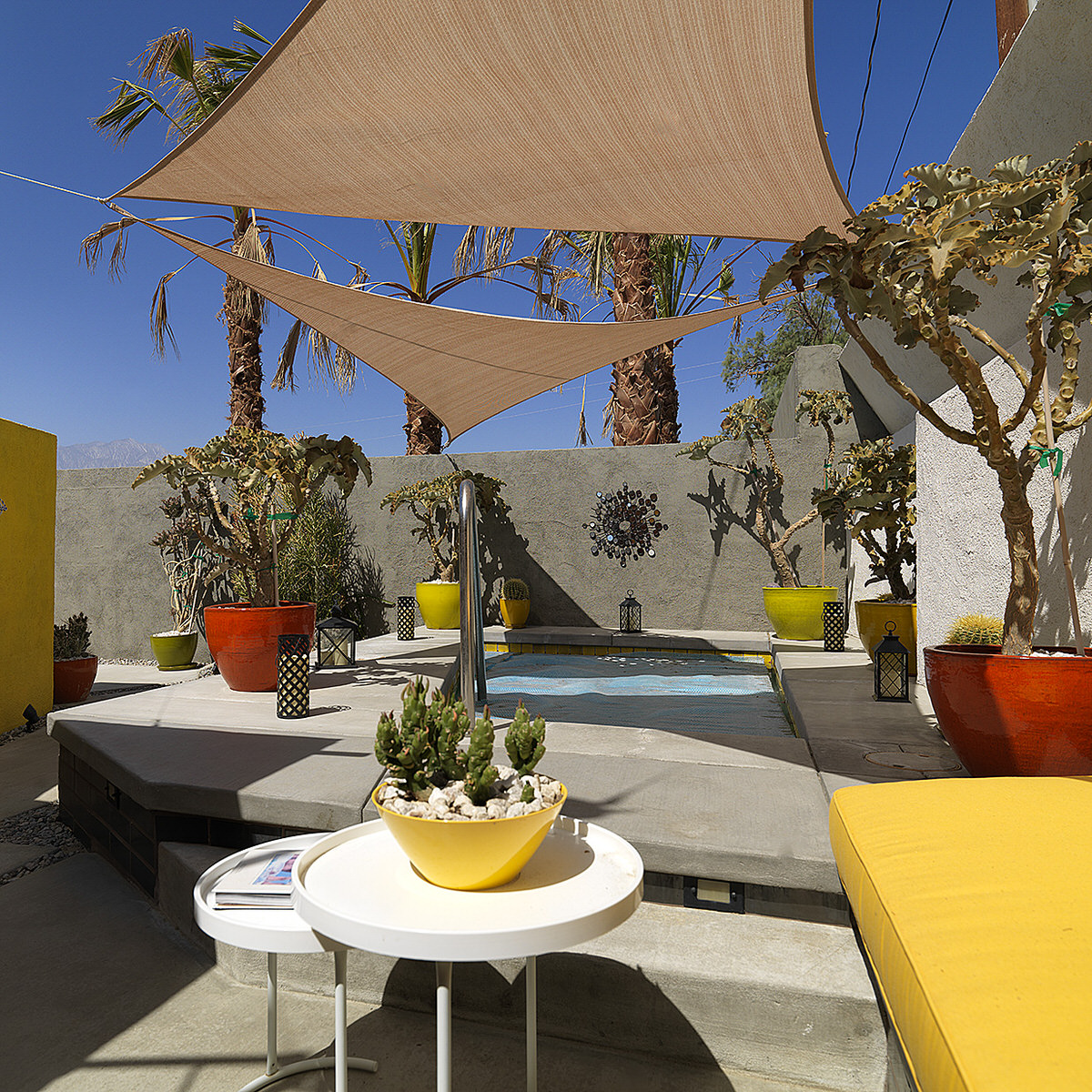 palm springs, lautner hotel, small private pool, shading small pool