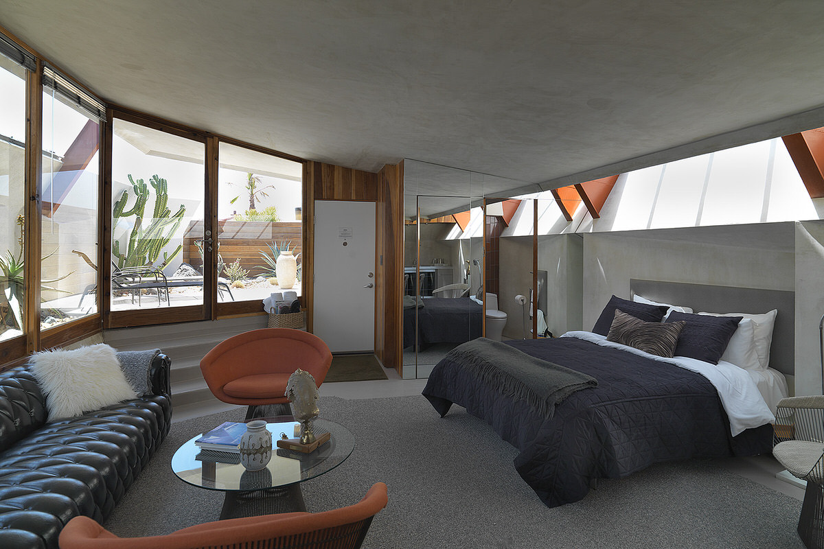 contemporary hotel, palm springs, hotel room interior